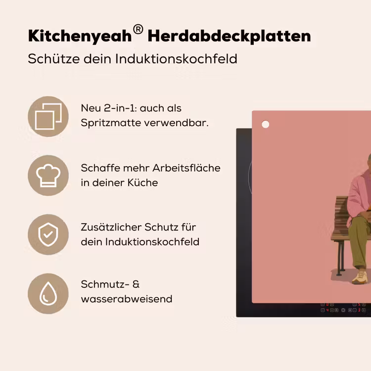 Illustratie - Bankje - Personen - Minimalistisch Inductie beschemer met haakjes klein -ky-usp-de