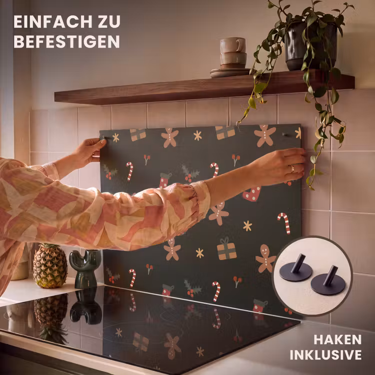 2-in-1 Herdabdeckplatte & Spritzschutz - Illustration - Figuren - Grün - Illustratie - Figuren - Groen Inductie beschemer met haakjes klein 777