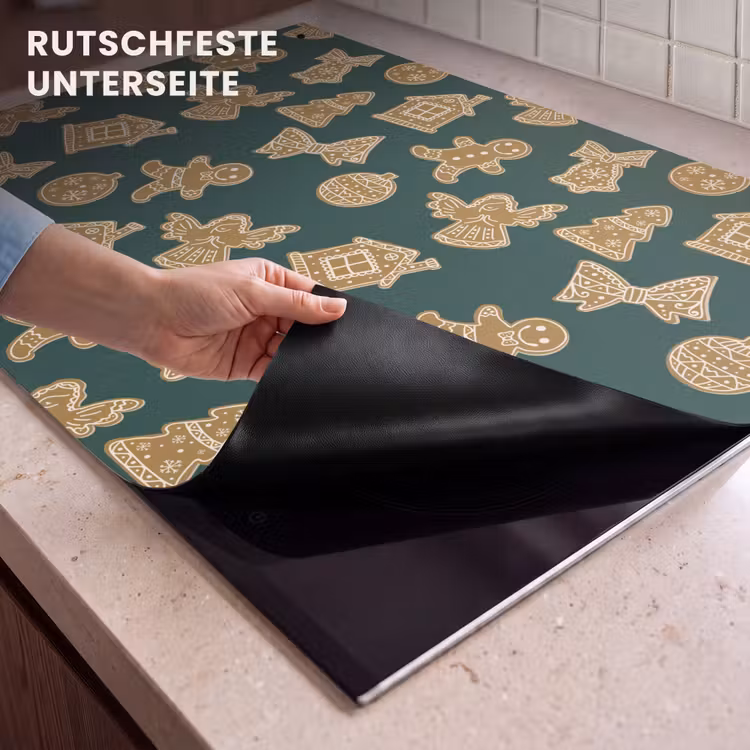 2-in-1 Herdabdeckplatte & Spritzschutz - Illustration - Kekse - Grün - Illustratie - Koekjes - Groen Inductie beschemer met haakjes klein 777