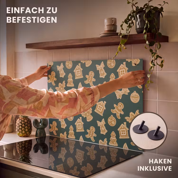 2-in-1 Herdabdeckplatte & Spritzschutz - Illustration - Kekse - Grün - Illustratie - Koekjes - Groen Inductie beschemer met haakjes klein 777