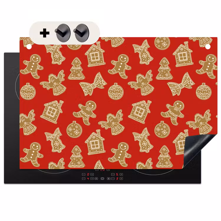 2-in-1 Herdabdeckplatte & Spritzschutz - Illustration - Kekse - Rot - Illustratie - Koekjes - Rood Inductie beschemer met haakjes klein 777