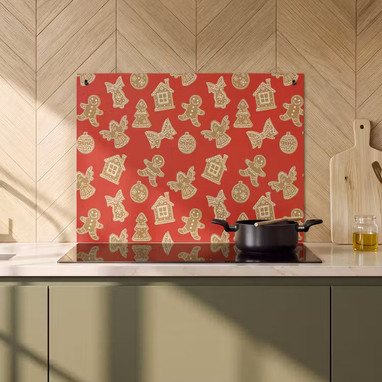 2-in-1 Herdabdeckplatte & Spritzschutz - Illustration - Kekse - Rot - Illustratie - Koekjes - Rood Inductie beschemer met haakjes klein 777