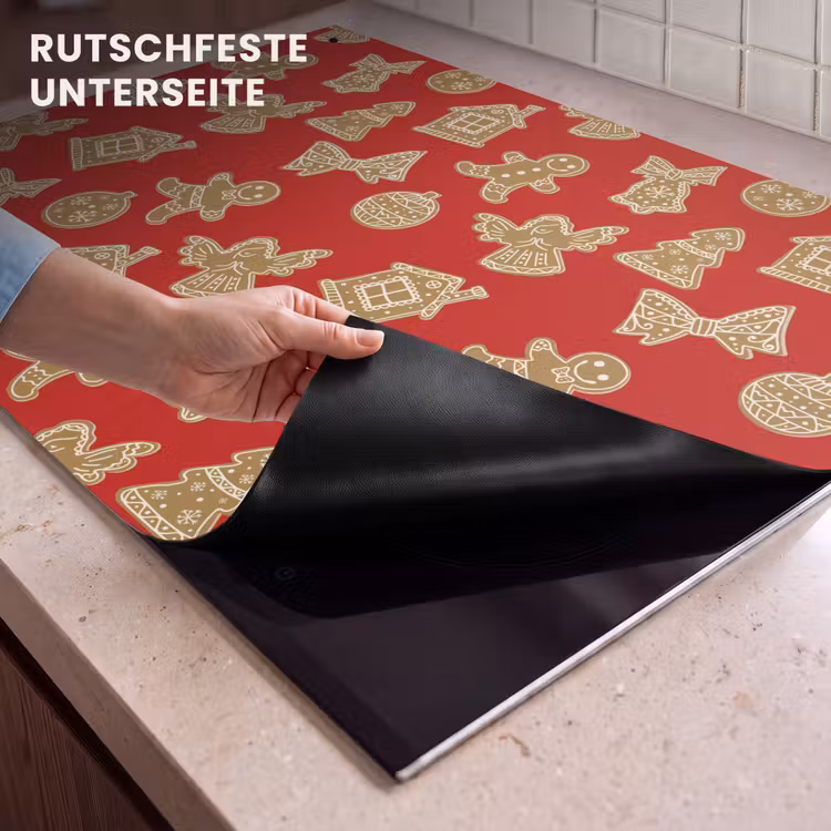 2-in-1 Herdabdeckplatte & Spritzschutz - Illustration - Kekse - Rot - Illustratie - Koekjes - Rood Inductie beschemer met haakjes klein 777