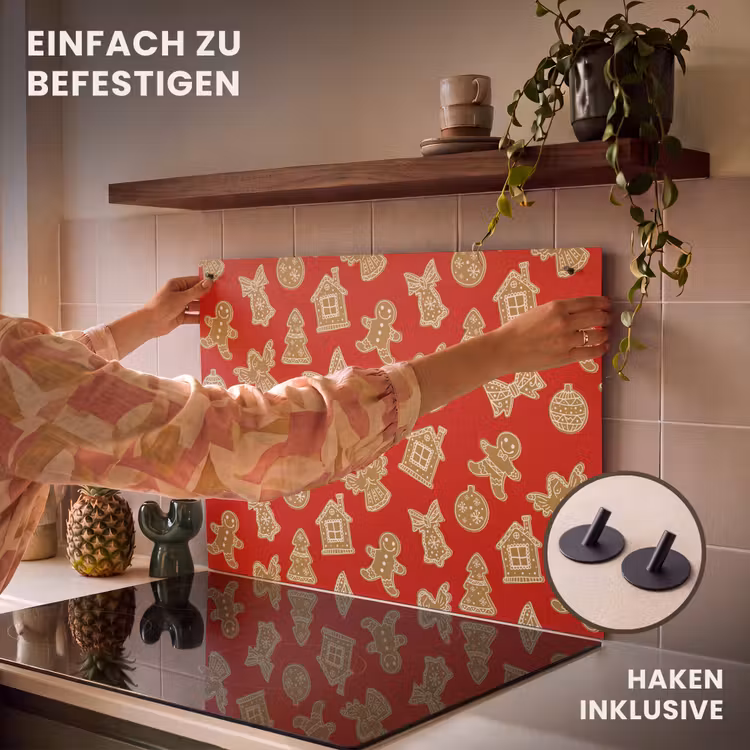 2-in-1 Herdabdeckplatte & Spritzschutz - Illustration - Kekse - Rot - Illustratie - Koekjes - Rood Inductie beschemer met haakjes klein 777