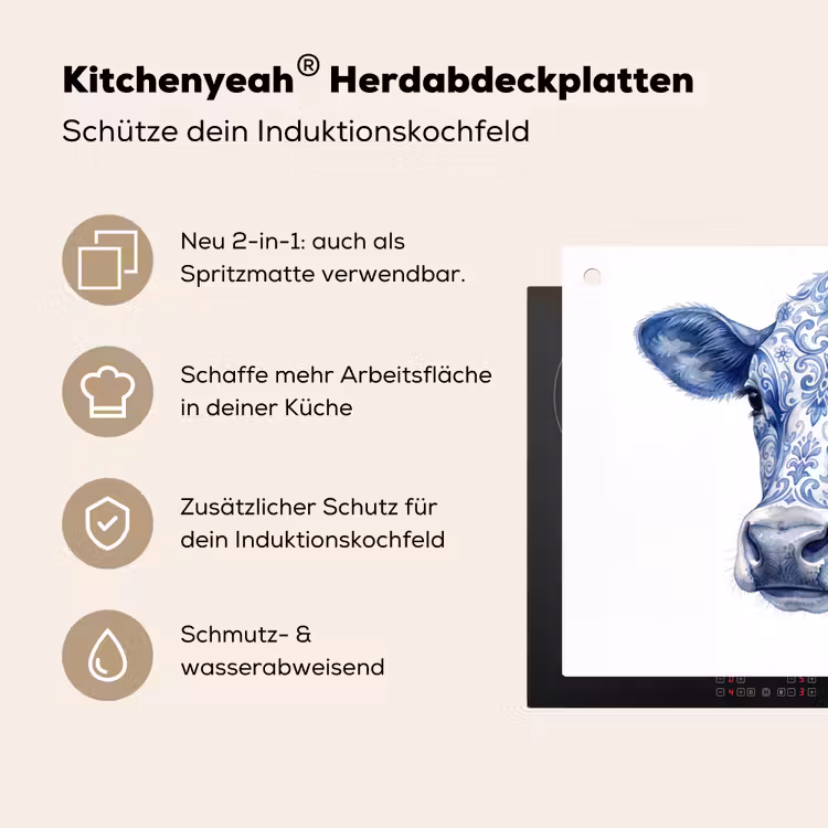 Illustratie - Koe - Blauw Inductie beschemer met haakjes klein -ky-usp-de