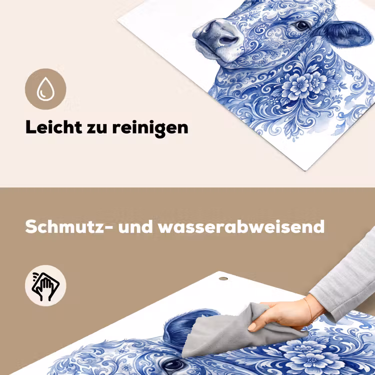 Illustratie - Koe - Blauw Inductie beschemer met haakjes klein -ky-schoon-de