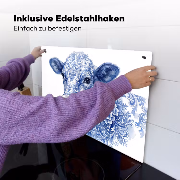 Illustratie - Koe - Blauw Inductie beschemer met haakjes klein -ky-ophangen-de