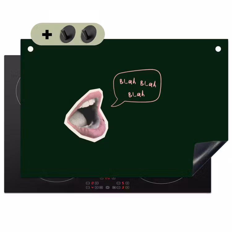 Illustratie - Mond - Donkergroen - Tekstwolkje Inductie beschemer met haakjes klein -3d