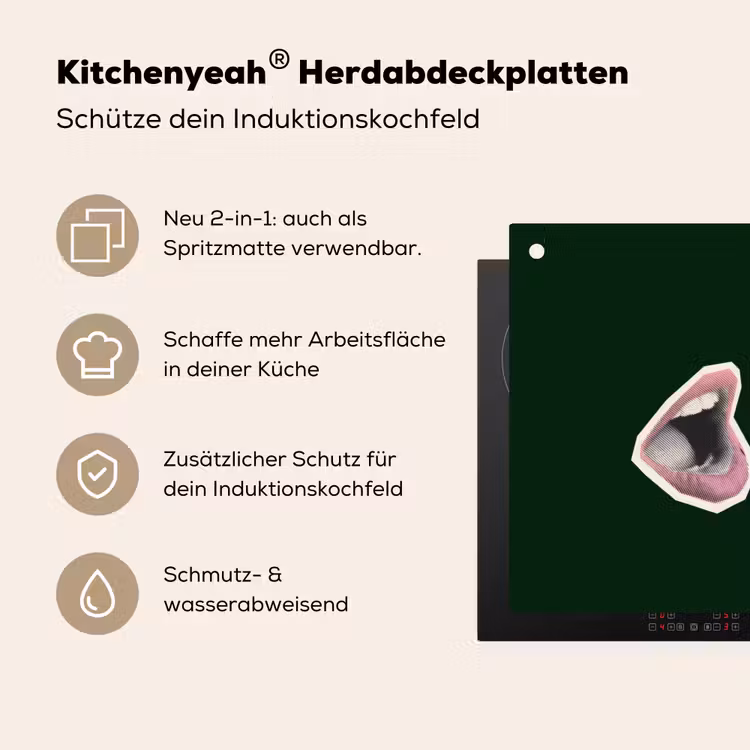 Illustratie - Mond - Donkergroen - Tekstwolkje Inductie beschemer met haakjes klein -ky-usp-de