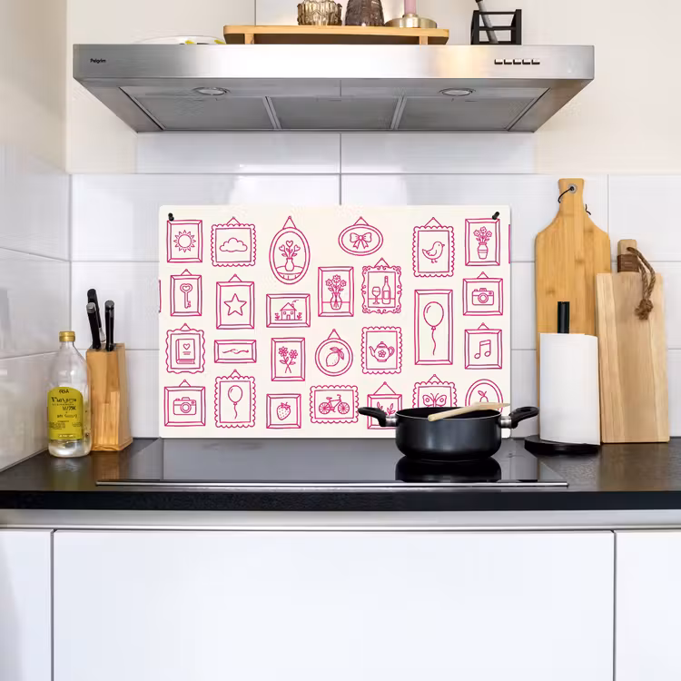 Illustratie - Collectie - Kunst - Minimalistisch - Roze Inductie beschemer met haakjes klein -sfeer2