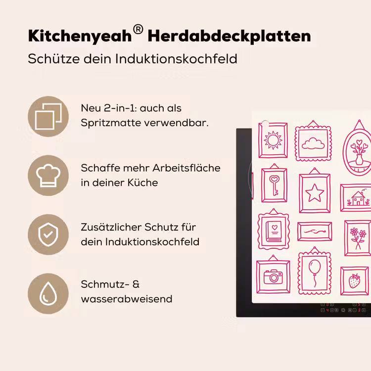 Illustratie - Collectie - Kunst - Minimalistisch - Roze Inductie beschemer met haakjes klein -ky-usp-de