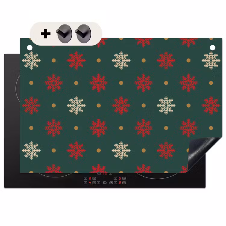 2-in-1 Herdabdeckplatte & Spritzschutz - Illustration - Schneeflocken - Grün - Illustratie - Sneeuwvlokken - Groen Inductie beschemer met haakjes klein 777