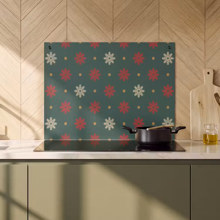 2-in-1 Herdabdeckplatte & Spritzschutz - Illustration - Schneeflocken - Grün - Illustratie - Sneeuwvlokken - Groen Inductie beschemer met haakjes klein 777