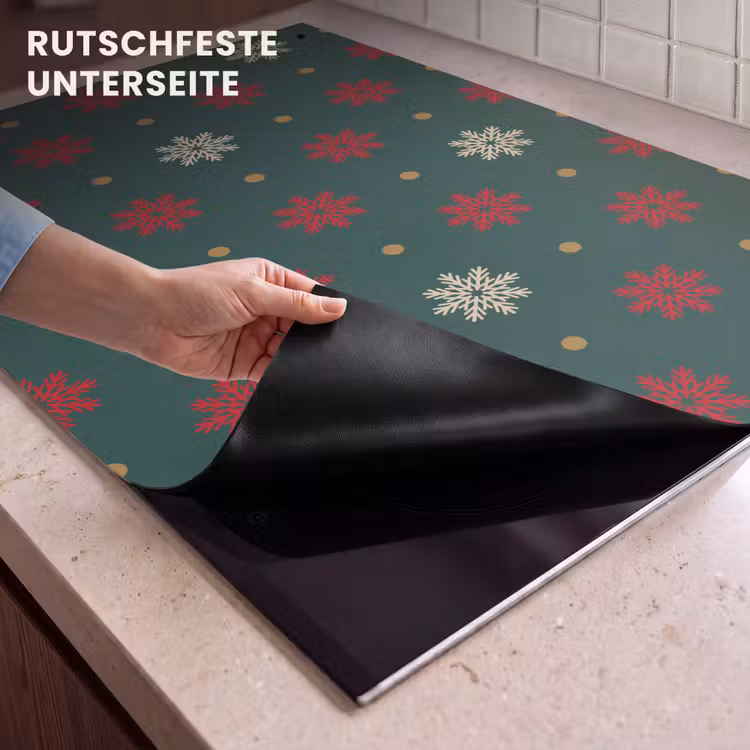 2-in-1 Herdabdeckplatte & Spritzschutz - Illustration - Schneeflocken - Grün - Illustratie - Sneeuwvlokken - Groen Inductie beschemer met haakjes klein 777