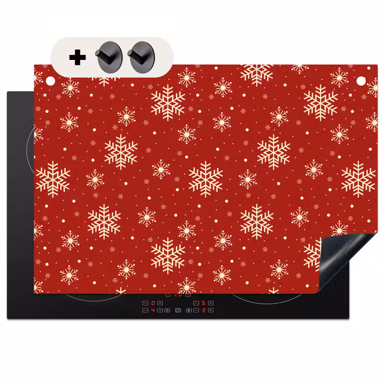 2-in-1 Herdabdeckplatte & Spritzschutz - Illustration - Schneeflocken - Rot - Illustratie - Sneeuwvlokken - Rood Inductie beschemer met haakjes klein 777