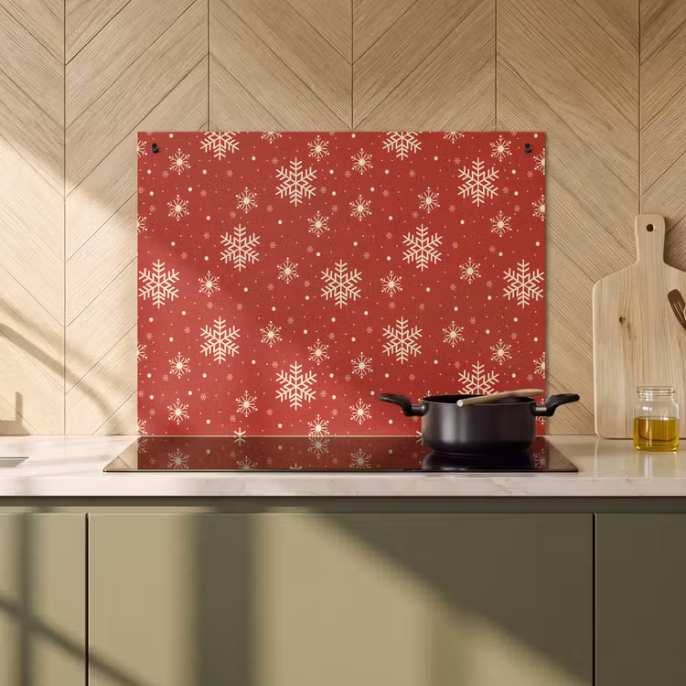 2-in-1 Herdabdeckplatte & Spritzschutz - Illustration - Schneeflocken - Rot - Illustratie - Sneeuwvlokken - Rood Inductie beschemer met haakjes klein 777