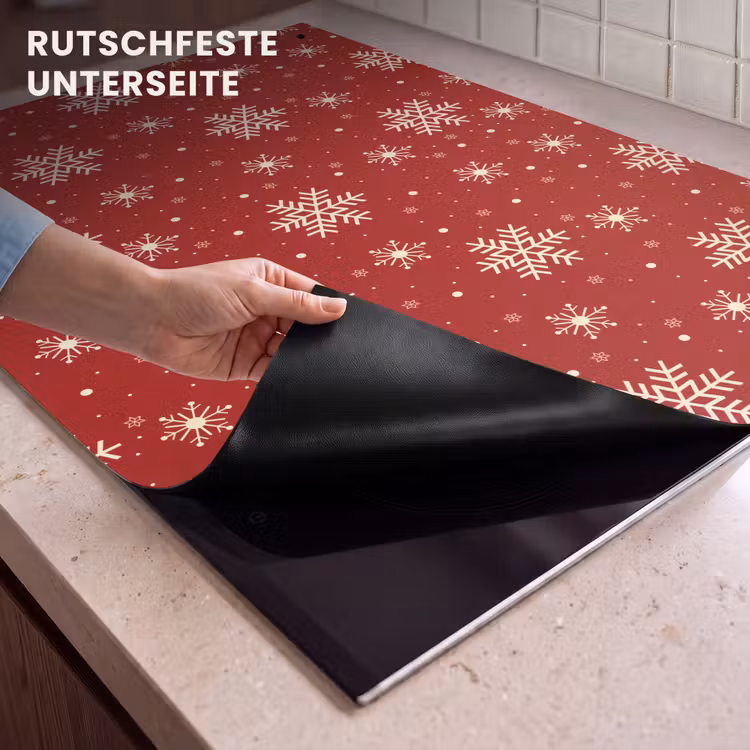 2-in-1 Herdabdeckplatte & Spritzschutz - Illustration - Schneeflocken - Rot - Illustratie - Sneeuwvlokken - Rood Inductie beschemer met haakjes klein 777