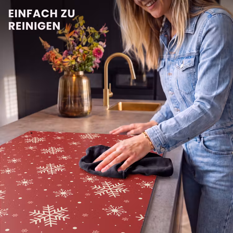 2-in-1 Herdabdeckplatte & Spritzschutz - Illustration - Schneeflocken - Rot - Illustratie - Sneeuwvlokken - Rood Inductie beschemer met haakjes klein 777