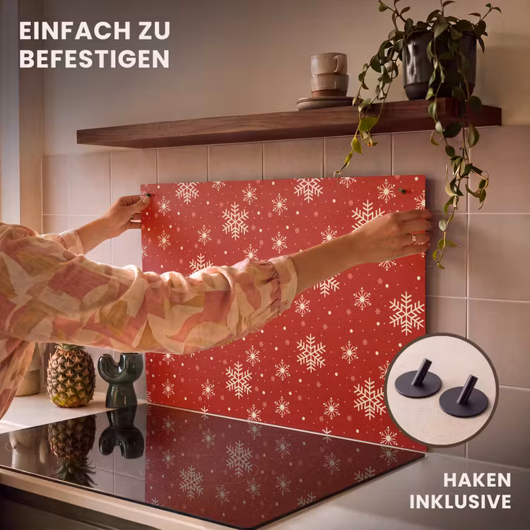 2-in-1 Herdabdeckplatte & Spritzschutz - Illustration - Schneeflocken - Rot - Illustratie - Sneeuwvlokken - Rood Inductie beschemer met haakjes klein 777