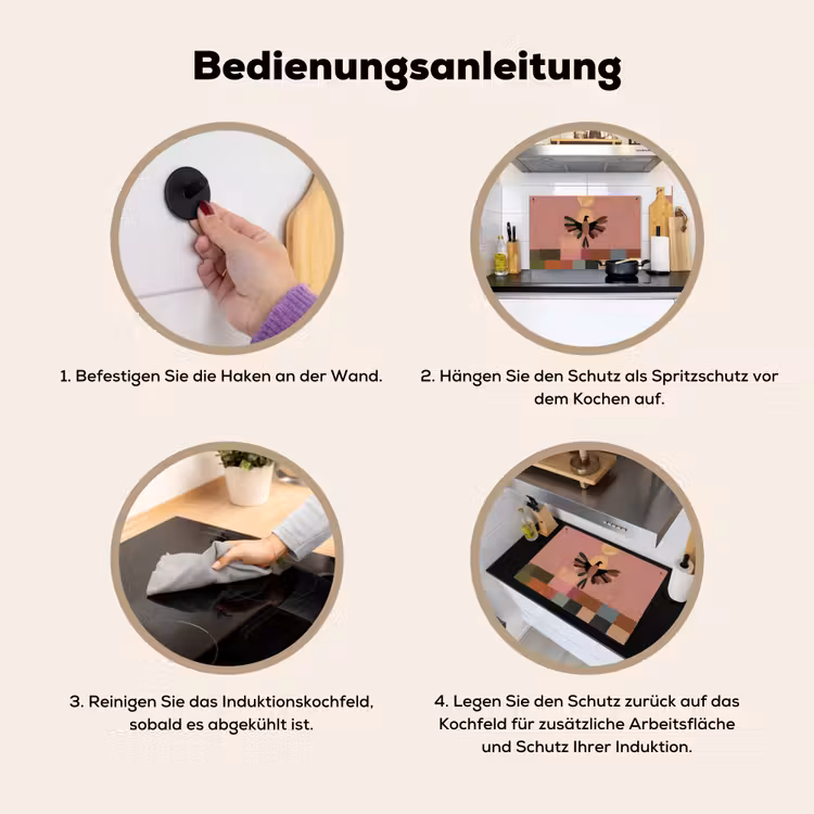 Illustratie - Vogel - Vlakken - Kleurrijk Inductie beschemer met haakjes klein -ky-gebruik-de