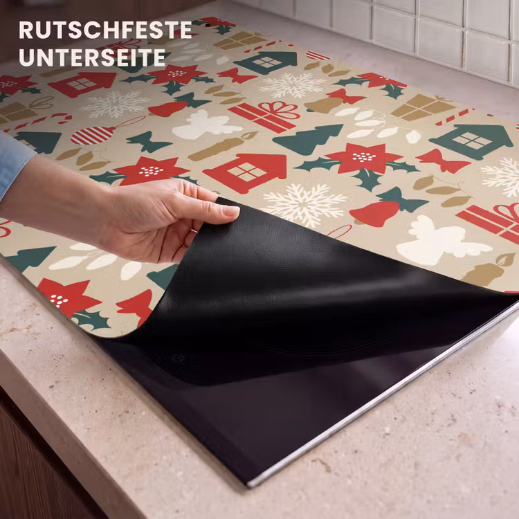 2-in-1 Herdabdeckplatte & Spritzschutz - Illustration - Weihnachten - Beige - Illustratie - Kerst - Beige Inductie beschemer met haakjes klein 777