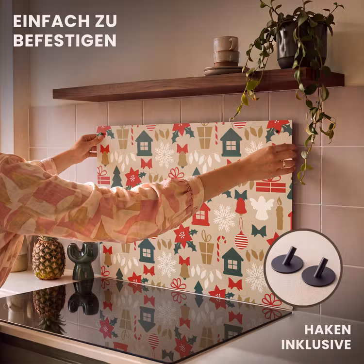 2-in-1 Herdabdeckplatte & Spritzschutz - Illustration - Weihnachten - Beige - Illustratie - Kerst - Beige Inductie beschemer met haakjes klein 777