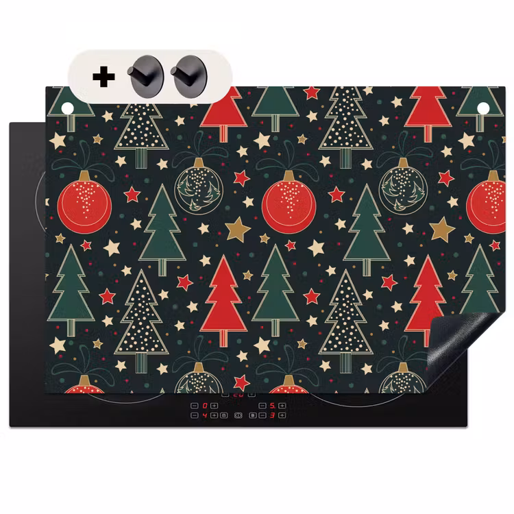 2-in-1 Herdabdeckplatte & Spritzschutz - Illustration - Weihnachten - Sterne - Grün - Illustratie - Kerst - Sterren - Groen Inductie beschemer met haakjes klein 777