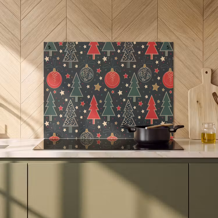 2-in-1 Herdabdeckplatte & Spritzschutz - Illustration - Weihnachten - Sterne - Grün - Illustratie - Kerst - Sterren - Groen Inductie beschemer met haakjes klein 777