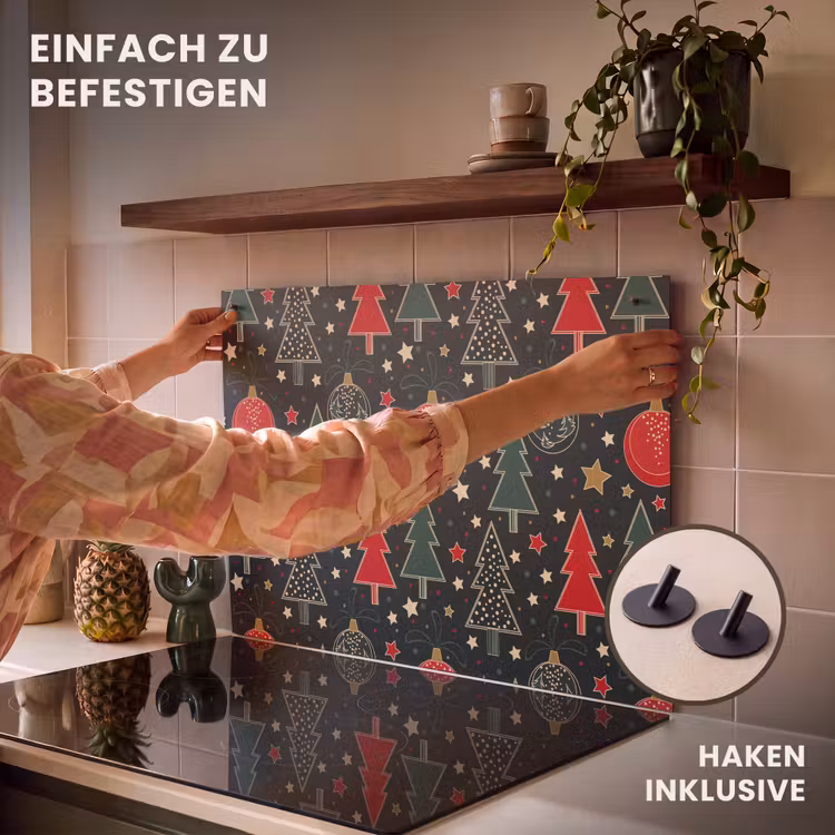 2-in-1 Herdabdeckplatte & Spritzschutz - Illustration - Weihnachten - Sterne - Grün - Illustratie - Kerst - Sterren - Groen Inductie beschemer met haakjes klein 777