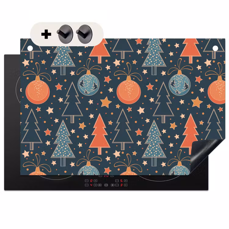 2-in-1 Herdabdeckplatte & Spritzschutz - Illustration - Weihnachten - Symbole - Blau - Illustratie - Kerst - Symbolen - Blauw Inductie beschemer met haakjes klein 777
