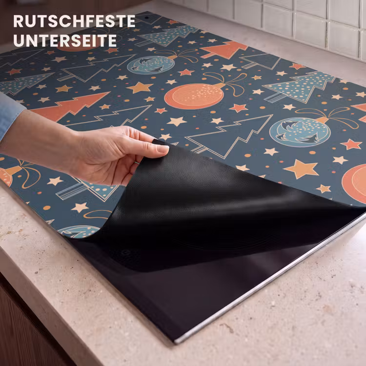 2-in-1 Herdabdeckplatte & Spritzschutz - Illustration - Weihnachten - Symbole - Blau - Illustratie - Kerst - Symbolen - Blauw Inductie beschemer met haakjes klein 777