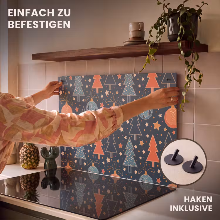 2-in-1 Herdabdeckplatte & Spritzschutz - Illustration - Weihnachten - Symbole - Blau - Illustratie - Kerst - Symbolen - Blauw Inductie beschemer met haakjes klein 777