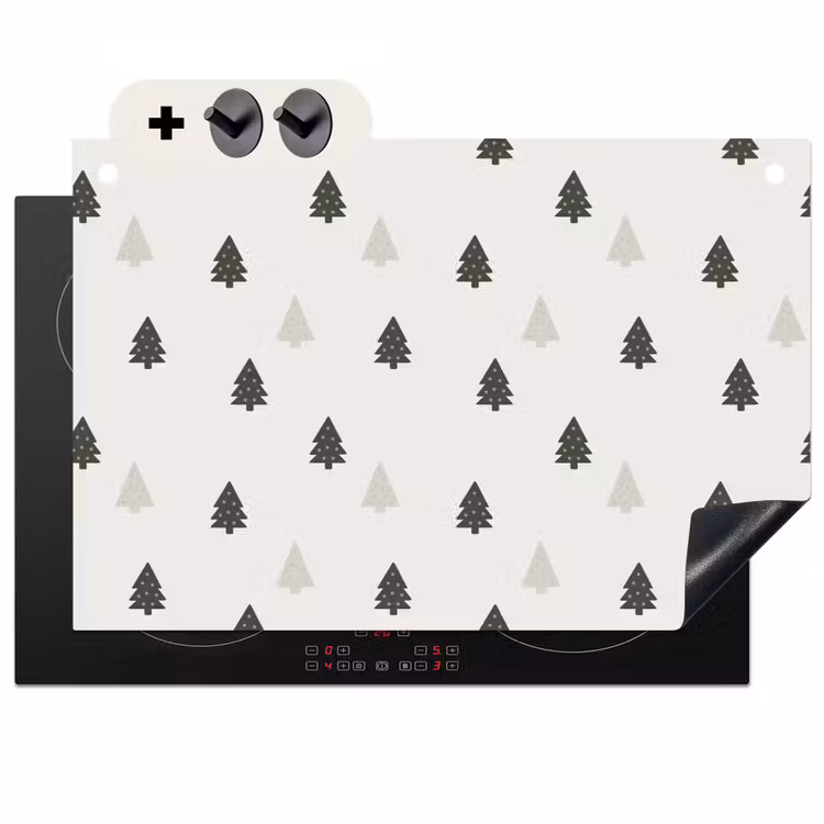 2-in-1 Herdabdeckplatte & Spritzschutz - Illustration - Weihnachtsbäume - Weiß - Illustratie - Kerstbomen - Wit Inductie beschemer met haakjes klein 777