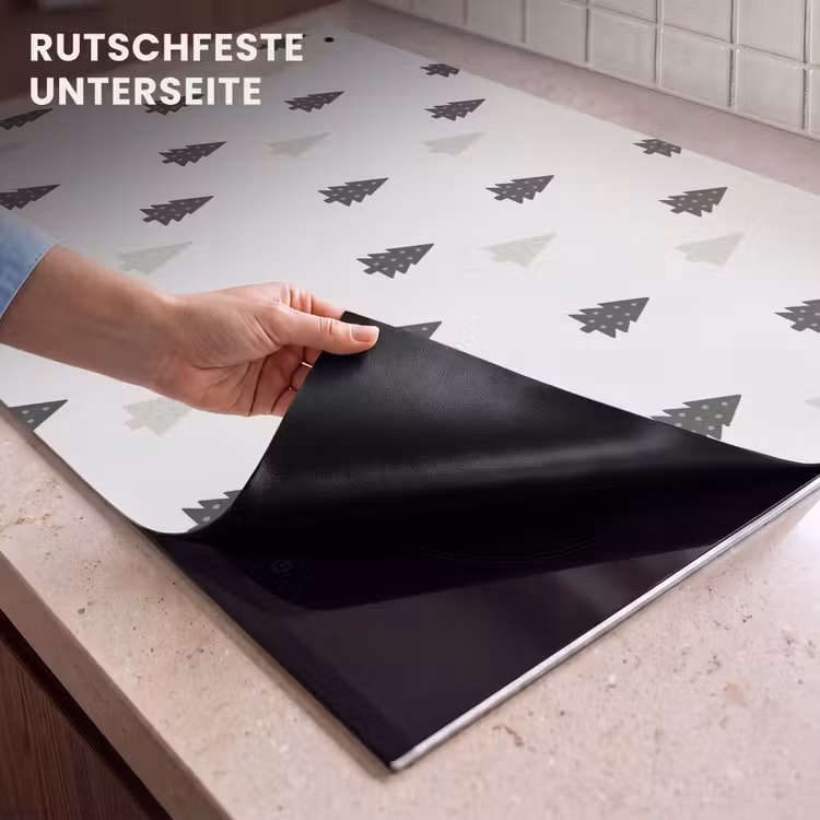 2-in-1 Herdabdeckplatte & Spritzschutz - Illustration - Weihnachtsbäume - Weiß - Illustratie - Kerstbomen - Wit Inductie beschemer met haakjes klein 777