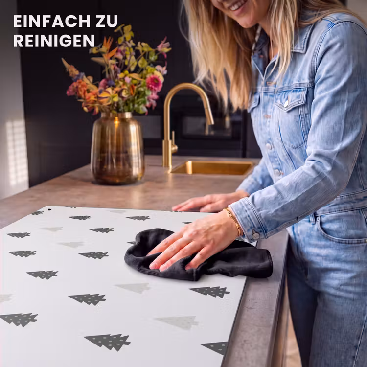 2-in-1 Herdabdeckplatte & Spritzschutz - Illustration - Weihnachtsbäume - Weiß - Illustratie - Kerstbomen - Wit Inductie beschemer met haakjes klein 777