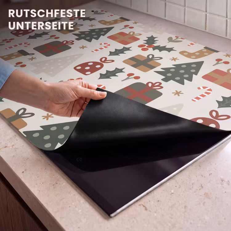 2-in-1 Herdabdeckplatte & Spritzschutz - Illustration - Weihnachtsfiguren - Beige — 4