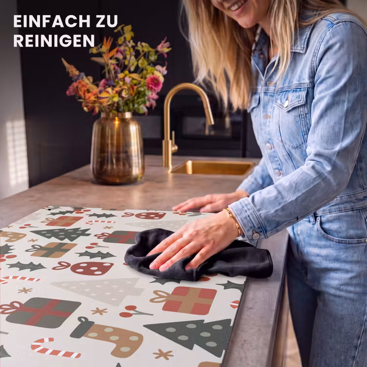 2-in-1 Herdabdeckplatte & Spritzschutz - Illustration - Weihnachtsfiguren - Beige — 5