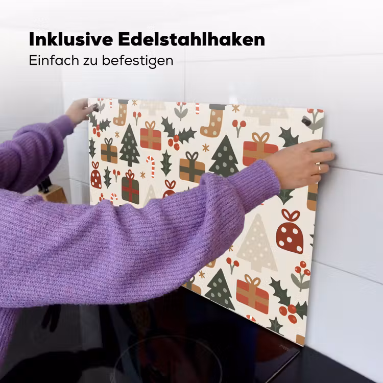 2-in-1 Herdabdeckplatte & Spritzschutz - Illustration - Weihnachtsfiguren - Beige — 7