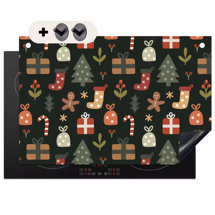 2-in-1 Herdabdeckplatte & Spritzschutz - Illustration - Weihnachtsfiguren - Grün — 1