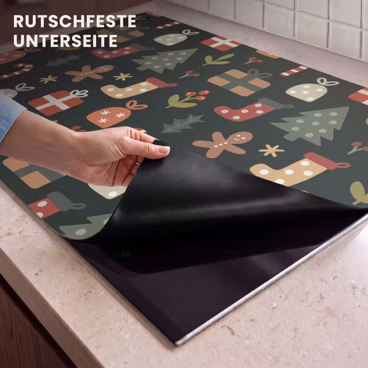 2-in-1 Herdabdeckplatte & Spritzschutz - Illustration - Weihnachtsfiguren - Grün — 4