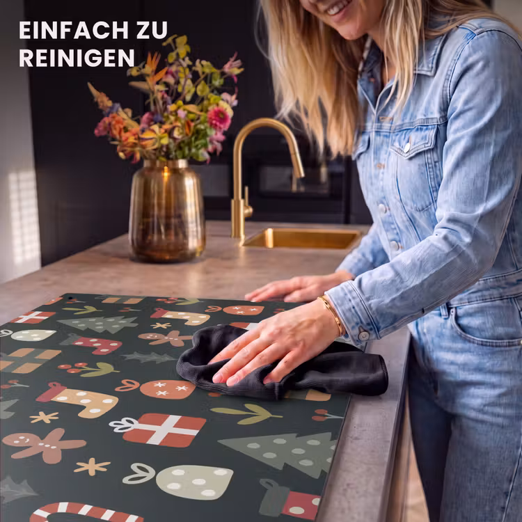 2-in-1 Herdabdeckplatte & Spritzschutz - Illustration - Weihnachtsfiguren - Grün — 5