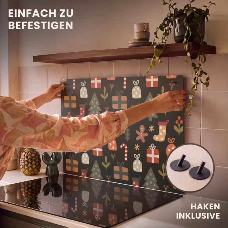 2-in-1 Herdabdeckplatte & Spritzschutz - Illustration - Weihnachtsfiguren - Grün — 7