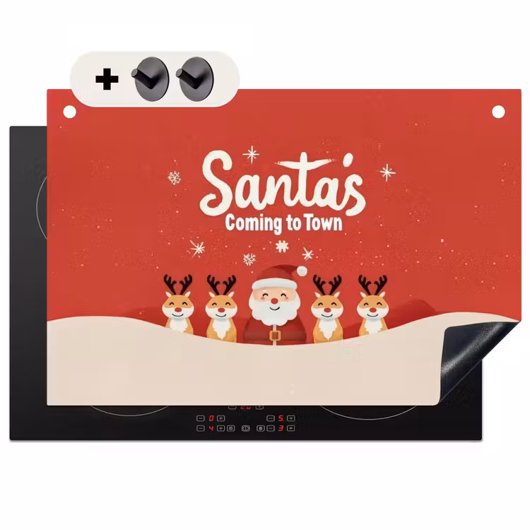 2-in-1 Herdabdeckplatte & Spritzschutz - Illustration - Weihnachtsmann - Rentier - Rot — 1