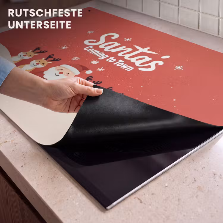 2-in-1 Herdabdeckplatte & Spritzschutz - Illustration - Weihnachtsmann - Rentier - Rot — 4