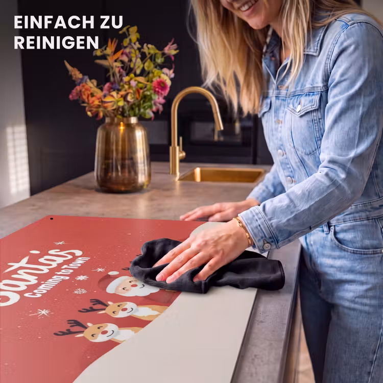 2-in-1 Herdabdeckplatte & Spritzschutz - Illustration - Weihnachtsmann - Rentier - Rot — 5