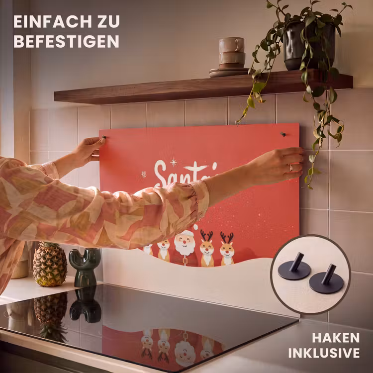 2-in-1 Herdabdeckplatte & Spritzschutz - Illustration - Weihnachtsmann - Rentier - Rot — 7
