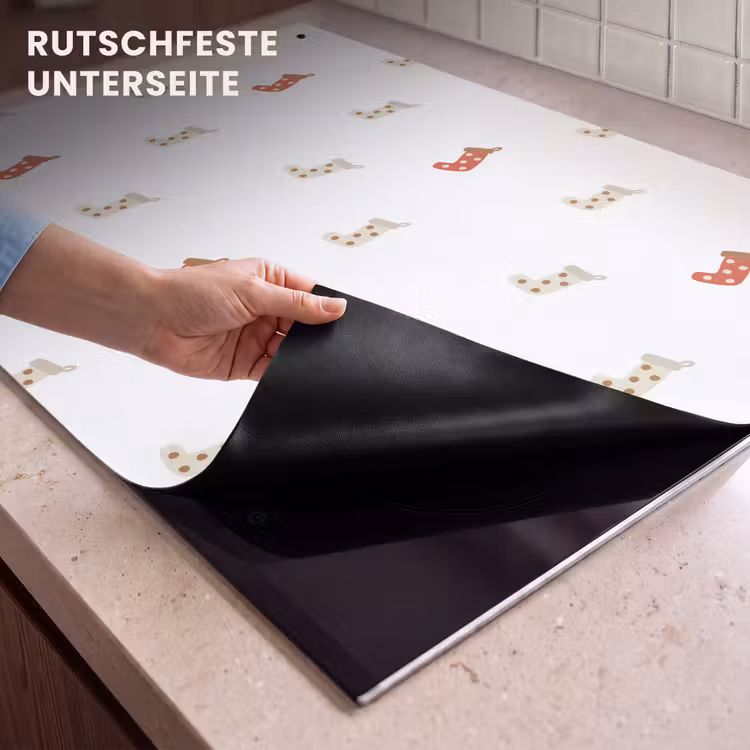 2-in-1 Herdabdeckplatte & Spritzschutz - Illustration - Weihnachtssocken - Weiß - Illustratie - Kerstsokken - Wit Inductie beschemer met haakjes klein 777