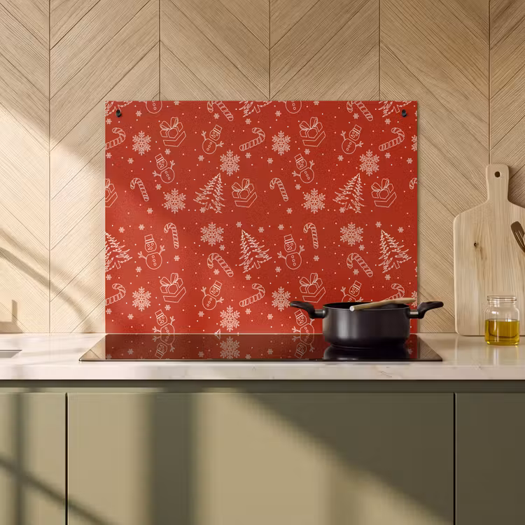 2-in-1 Herdabdeckplatte & Spritzschutz - Illustration - Weihnachtssymbole - Rot - Illustratie - Kerstsymbolen - Rood Inductie beschemer met haakjes klein 777