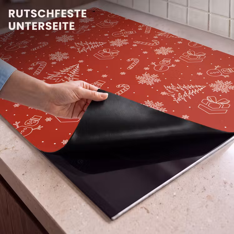 2-in-1 Herdabdeckplatte & Spritzschutz - Illustration - Weihnachtssymbole - Rot - Illustratie - Kerstsymbolen - Rood Inductie beschemer met haakjes klein 777