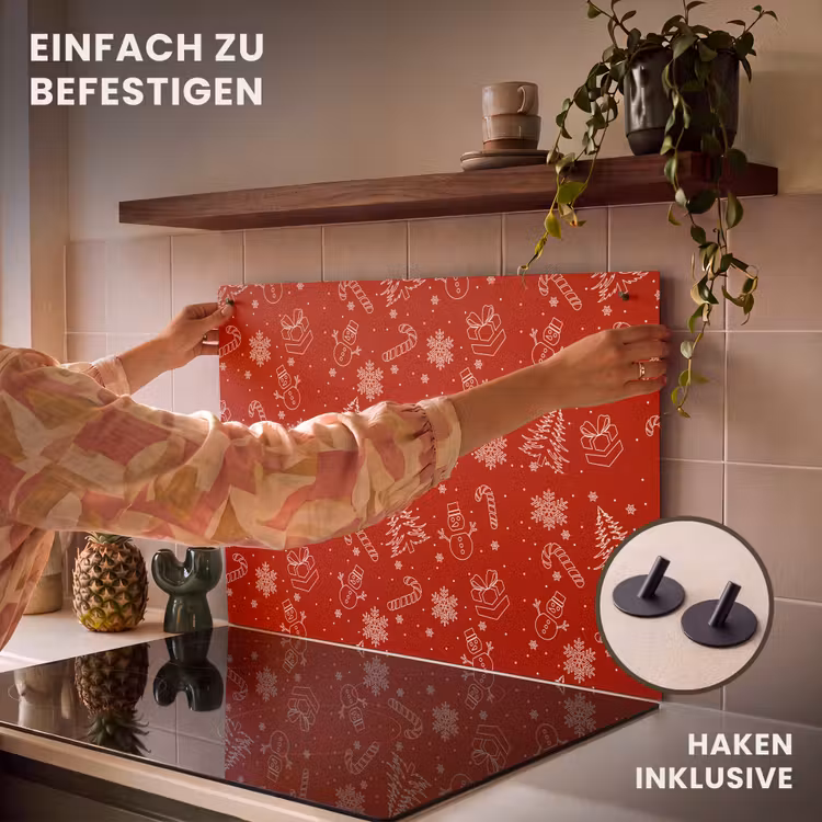 2-in-1 Herdabdeckplatte & Spritzschutz - Illustration - Weihnachtssymbole - Rot - Illustratie - Kerstsymbolen - Rood Inductie beschemer met haakjes klein 777